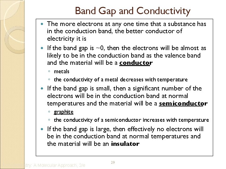 Band Gap and Conductivity The more electrons at any one time that a substance