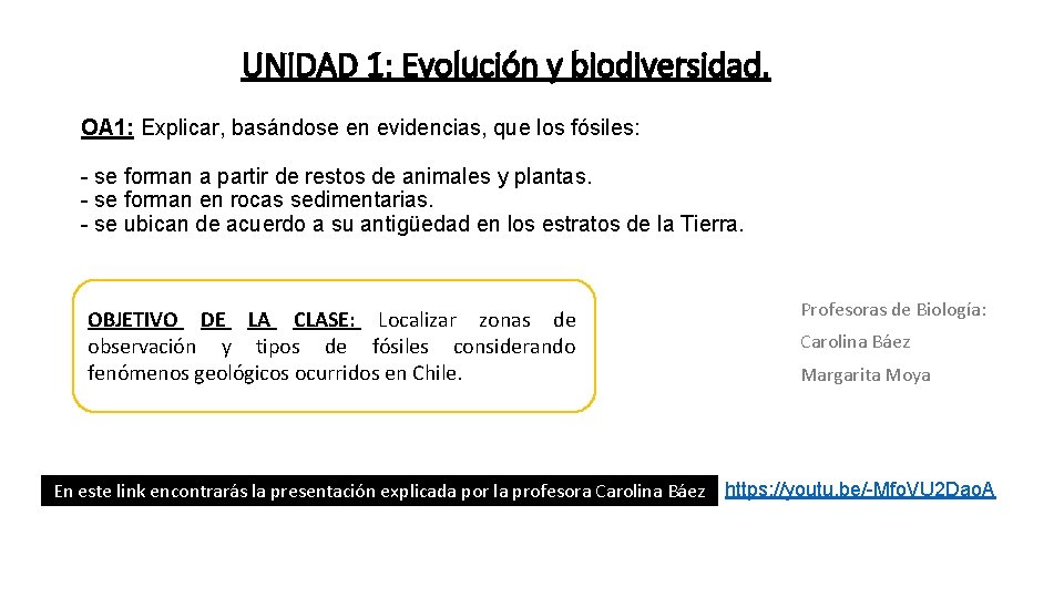 UNIDAD 1: Evolución y biodiversidad. OA 1: Explicar, basándose en evidencias, que los fósiles: