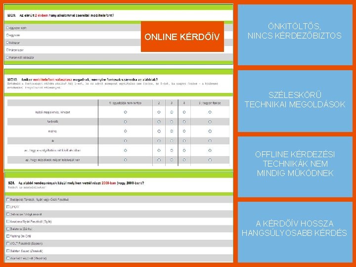 ONLINE KÉRDŐÍV ÖNKITÖLTŐS, NINCS KÉRDEZŐBIZTOS SZÉLESKÖRŰ TECHNIKAI MEGOLDÁSOK OFFLINE KÉRDEZÉSI TECHNIKÁK NEM MINDIG MŰKÖDNEK