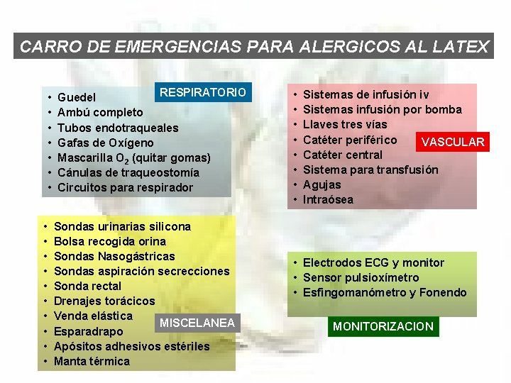 CARRO DE EMERGENCIAS PARA ALERGICOS AL LATEX • • • • • RESPIRATORIO Guedel
