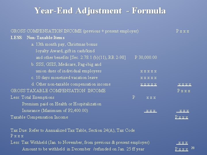 Year-End Adjustment - Formula GROSS COMPENSATION INCOME (previous + present employer) P x x