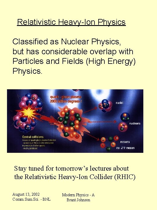 Relativistic Heavy-Ion Physics Classified as Nuclear Physics, but has considerable overlap with Particles and