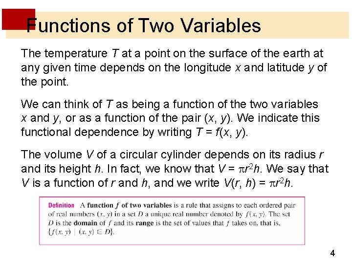 Functions of Two Variables The temperature T at a point on the surface of Functions of Two Variables The temperature T at a point on the surface of