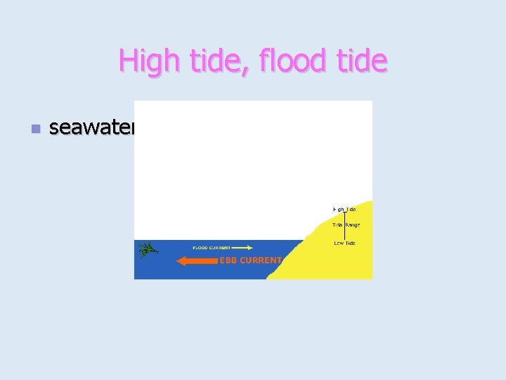 High tide, flood tide n seawater moves on shore 
