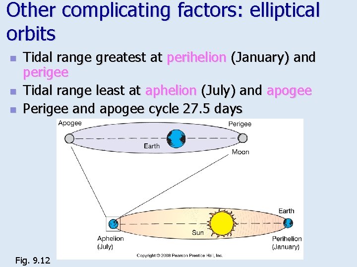 Other complicating factors: elliptical orbits n n n Tidal range greatest at perihelion (January)