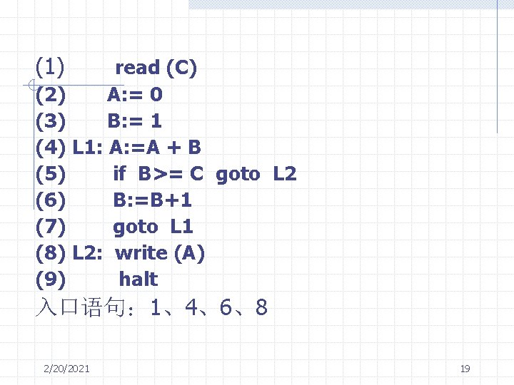 (1) read (C) (2) A: = 0 (3) B: = 1 (4) L 1: