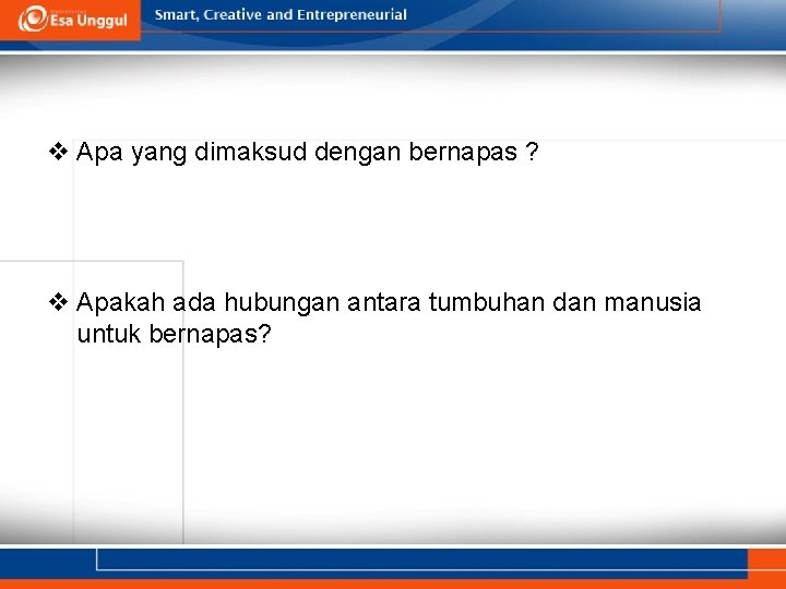 v Apa yang dimaksud dengan bernapas ? v Apakah ada hubungan antara tumbuhan dan