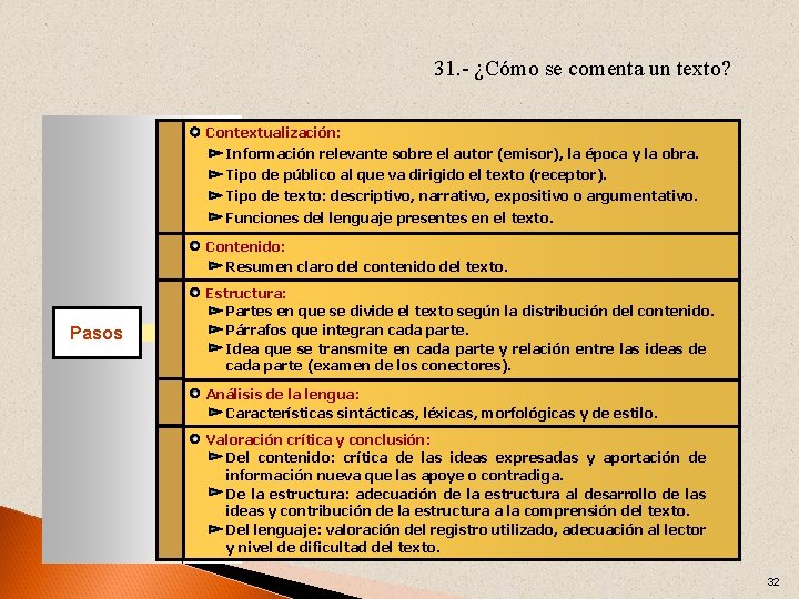 31. - ¿Cómo se comenta un texto? Contextualización: Información relevante sobre el autor (emisor),