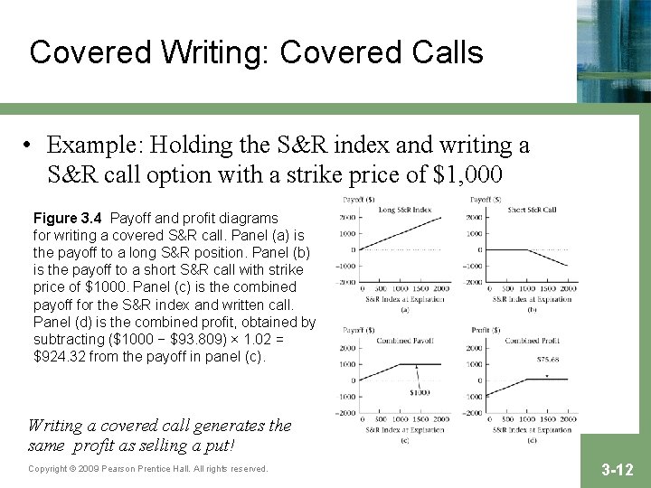 Covered Writing: Covered Calls • Example: Holding the S&R index and writing a S&R