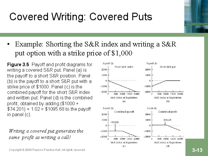 Covered Writing: Covered Puts • Example: Shorting the S&R index and writing a S&R