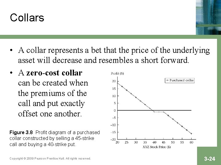 Collars • A collar represents a bet that the price of the underlying asset