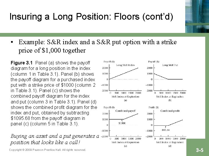 Insuring a Long Position: Floors (cont’d) • Example: S&R index and a S&R put