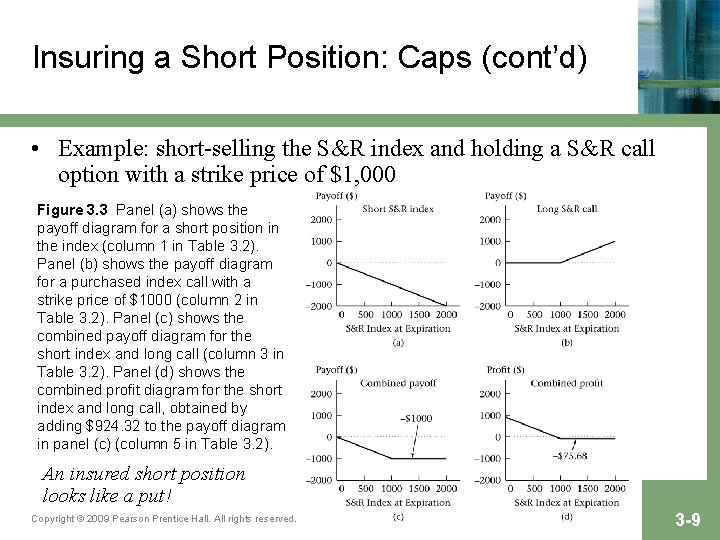 Insuring a Short Position: Caps (cont’d) • Example: short-selling the S&R index and holding