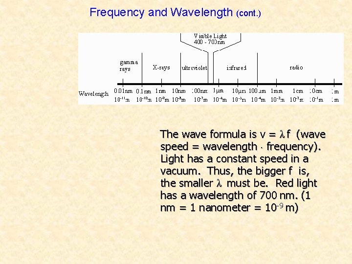 Frequency and Wavelength (cont. ) The wave formula is v = λ f (wave