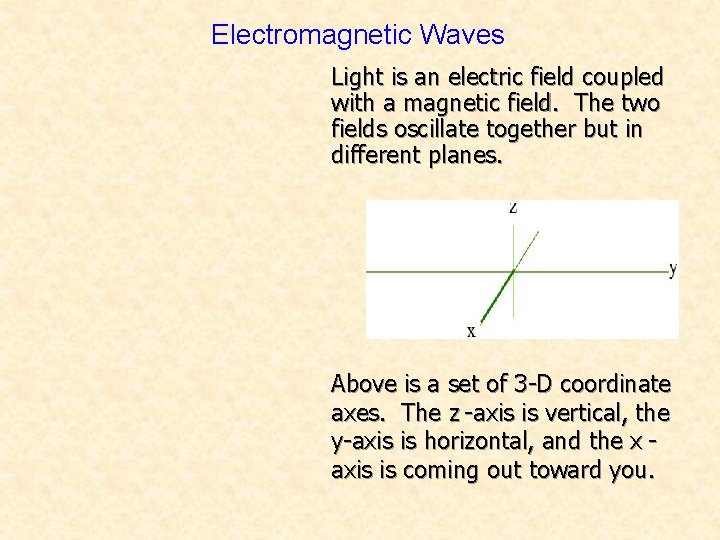 Electromagnetic Waves Light is an electric field coupled with a magnetic field. The two