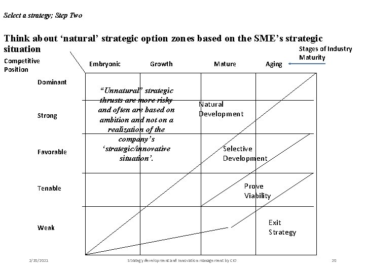 Select a strategy; Step Two Think about ‘natural’ strategic option zones based on the