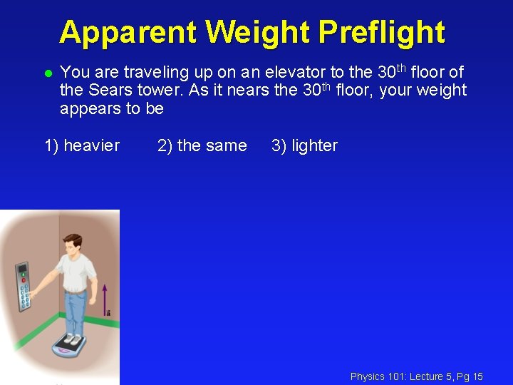 Apparent Weight Preflight l You are traveling up on an elevator to the 30