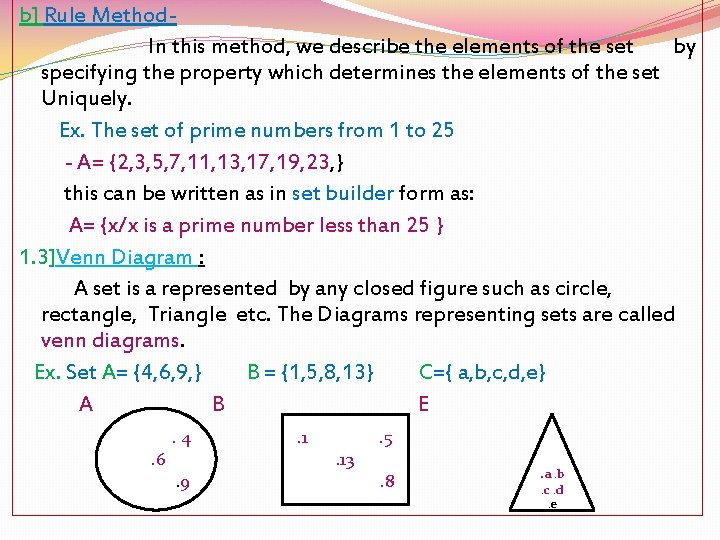 b] Rule Method. In this method, we describe the elements of the set by