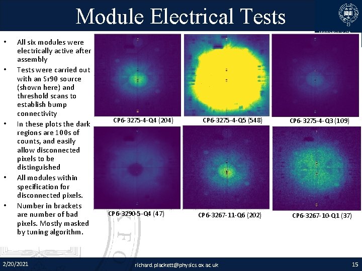 Module Electrical Tests • • • All six modules were electrically active after assembly