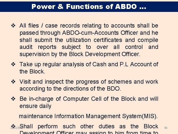 Power & Functions of ABDO. . . v All files / case records relating