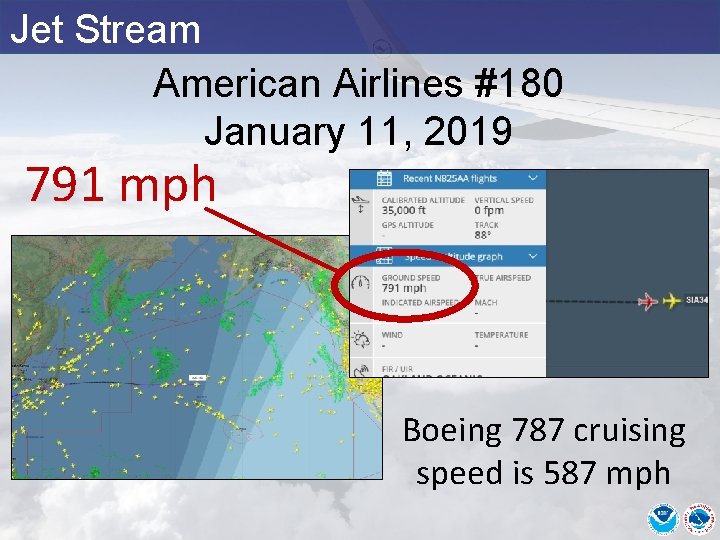 Jet Stream American Airlines #180 January 11, 2019 791 mph Boeing 787 cruising speed