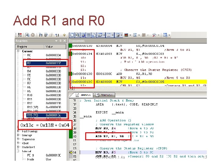 Add R 1 and R 0 0 x 13 c = 0 x 138