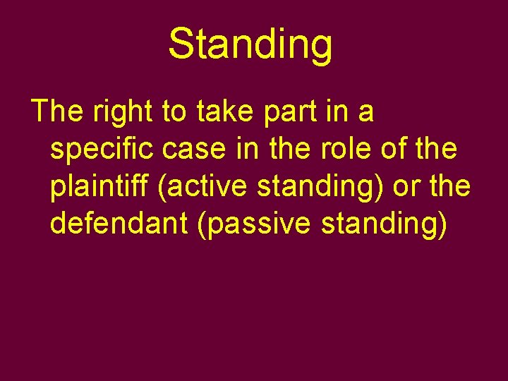 Standing The right to take part in a specific case in the role of