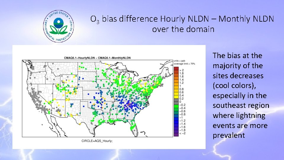 O 3 bias difference Hourly NLDN – Monthly NLDN over the domain The bias