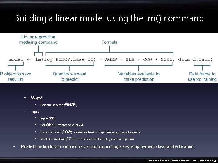Building a linear model using the lm() command – Output • – • Personal