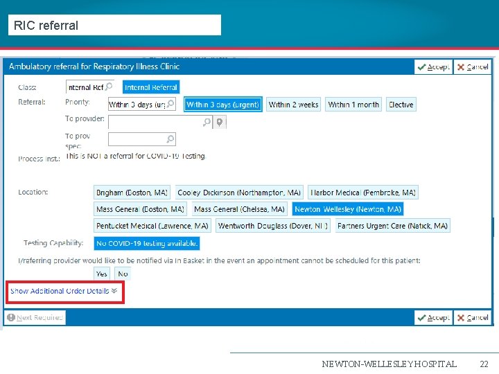 RIC referral Epic Referral NEWTON-WELLESLEY HOSPITAL 22 