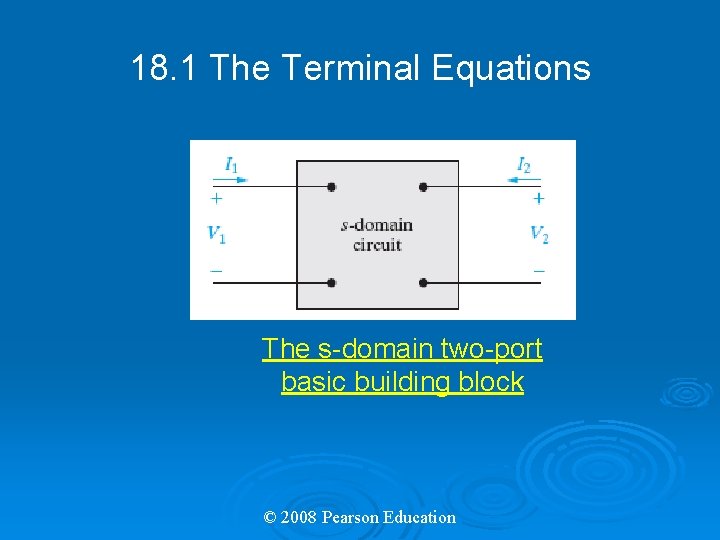 18. 1 The Terminal Equations The s-domain two-port basic building block © 2008 Pearson 18. 1 The Terminal Equations The s-domain two-port basic building block © 2008 Pearson