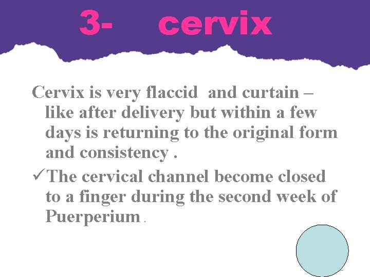 3 - cervix Cervix is very flaccid and curtain – like after delivery but 3 - cervix Cervix is very flaccid and curtain – like after delivery but
