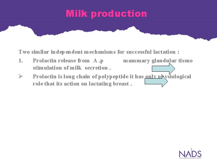 Milk production Two similar independent mechanisms for successful lactation : 1. Prolactin release from Milk production Two similar independent mechanisms for successful lactation : 1. Prolactin release from