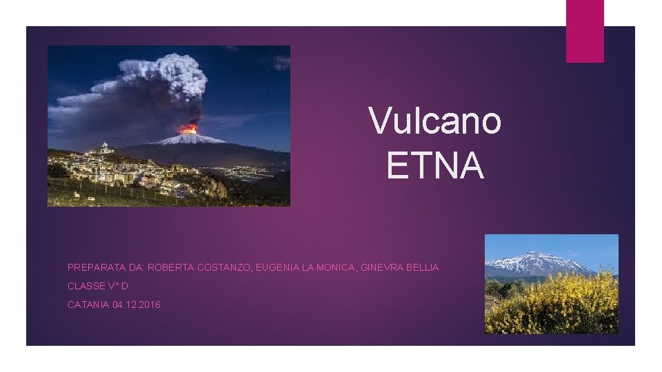 Vulcano ETNA PREPARATA DA: ROBERTA COSTANZO, EUGENIA LA MONICA, GINEVRA BELLIA CLASSE V° D