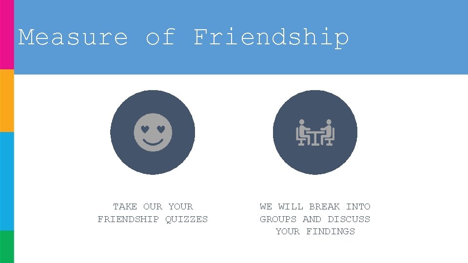 Measure of Friendship TAKE OUR YOUR FRIENDSHIP QUIZZES WE WILL BREAK INTO GROUPS AND Measure of Friendship TAKE OUR YOUR FRIENDSHIP QUIZZES WE WILL BREAK INTO GROUPS AND