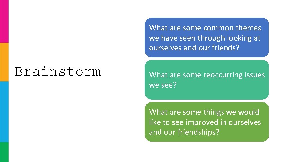 What are some common themes we have seen through looking at ourselves and our What are some common themes we have seen through looking at ourselves and our