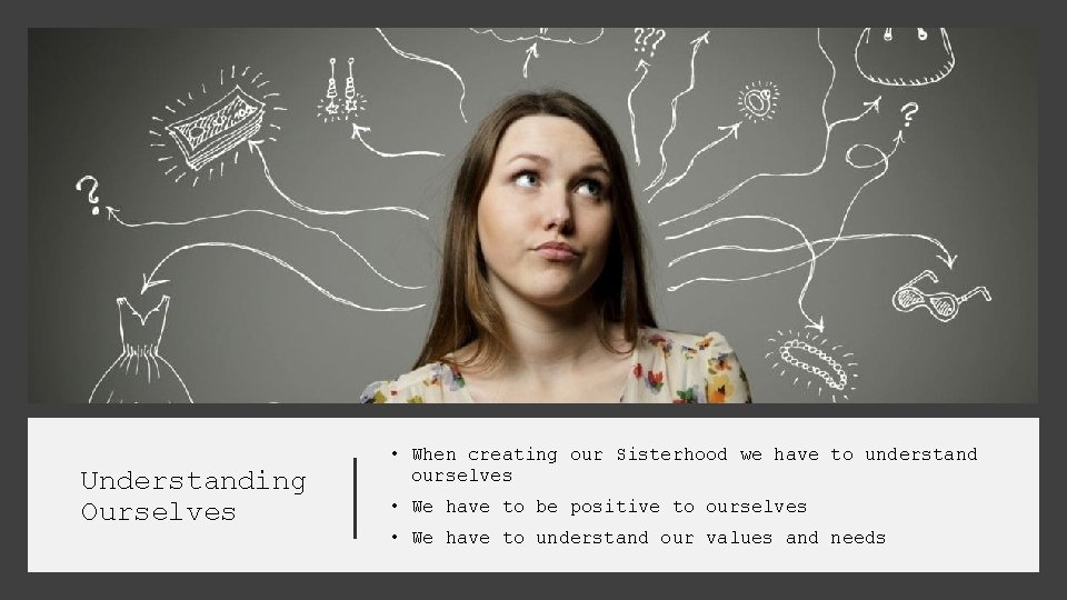 Understanding Ourselves • When creating our Sisterhood we have to understand ourselves • We Understanding Ourselves • When creating our Sisterhood we have to understand ourselves • We