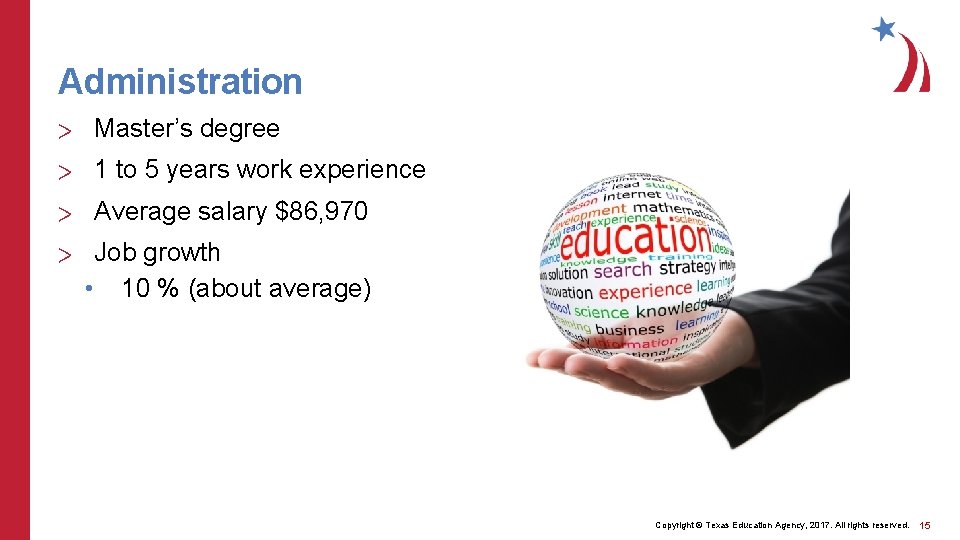 Administration > Master’s degree > 1 to 5 years work experience > Average salary