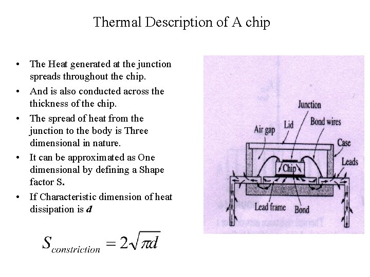 Thermal Description of A chip • The Heat generated at the junction spreads throughout