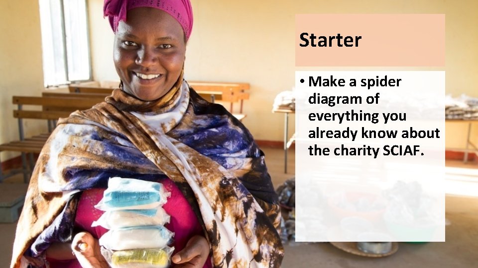 Starter • Make a spider diagram of everything you already know about the charity Starter • Make a spider diagram of everything you already know about the charity