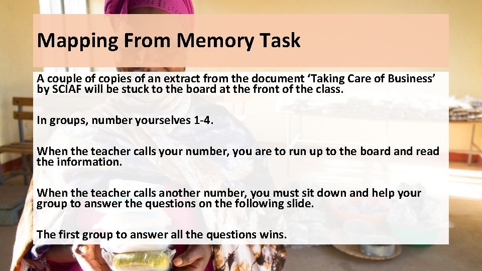 Mapping From Memory Task A couple of copies of an extract from the document Mapping From Memory Task A couple of copies of an extract from the document