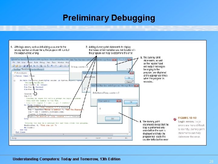 Preliminary Debugging Understanding Computers: Today and Tomorrow, 13 th Edition 28 