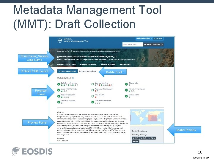 Metadata Management Tool (MMT): Draft Collection Short Name_Version Long Name Publish CMR record Delete