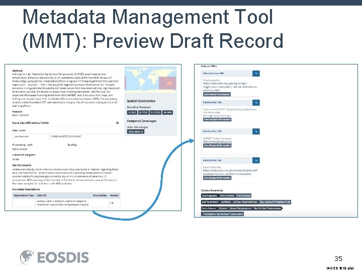 Metadata Management Tool (MMT): Preview Draft Record 35 WGSS-1018 -MM 