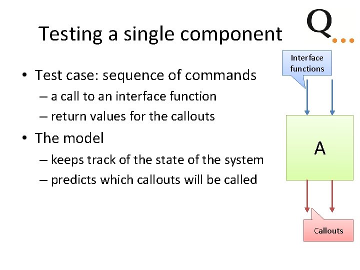 Testing a single component • Test case: sequence of commands Interface functions – a Testing a single component • Test case: sequence of commands Interface functions – a