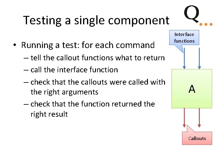 Testing a single component • Running a test: for each command – tell the Testing a single component • Running a test: for each command – tell the