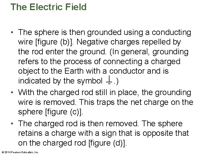 The Electric Field • The sphere is then grounded using a conducting wire [figure