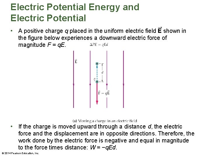 Electric Potential Energy and Electric Potential • A positive charge q placed in the