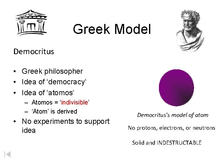 Greek Model Democritus • Greek philosopher • Idea of ‘democracy’ • Idea of ‘atomos’