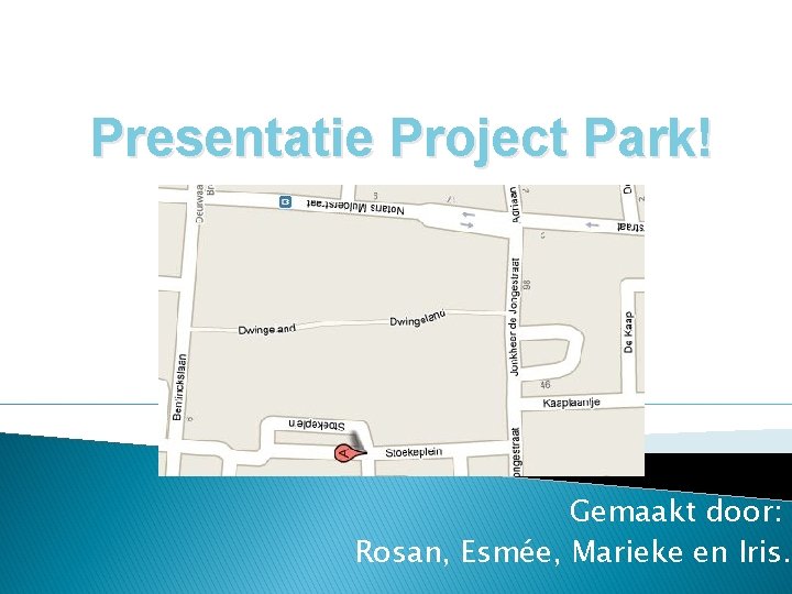 Presentatie Project Park! Gemaakt door: Rosan, Esmée, Marieke en Iris. 